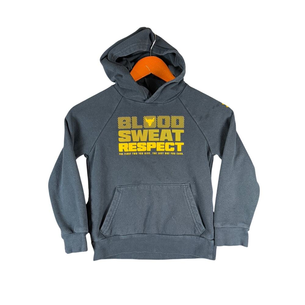 Project Rock Under Armour Pullover Hoodie Black Gold Youth XS Dwayne Johnson Kid